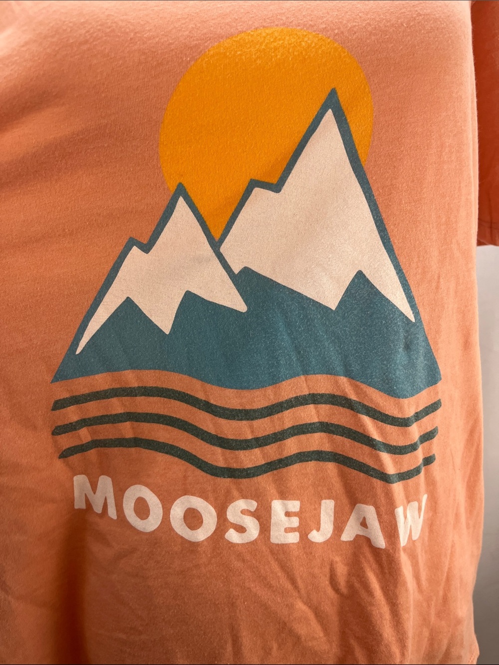 Moosejaw Women's Iceberg Salad Flowy V-Neck Mountain Graphic Tee NWT Peach - Picture 2 of 5